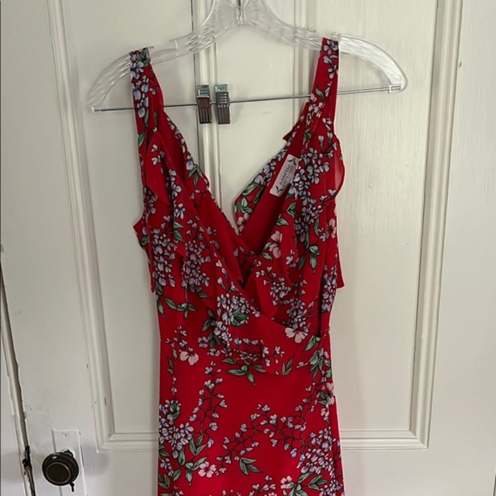 Nanette Lepore Red and White Ruffled Maxi Dress V-Neck